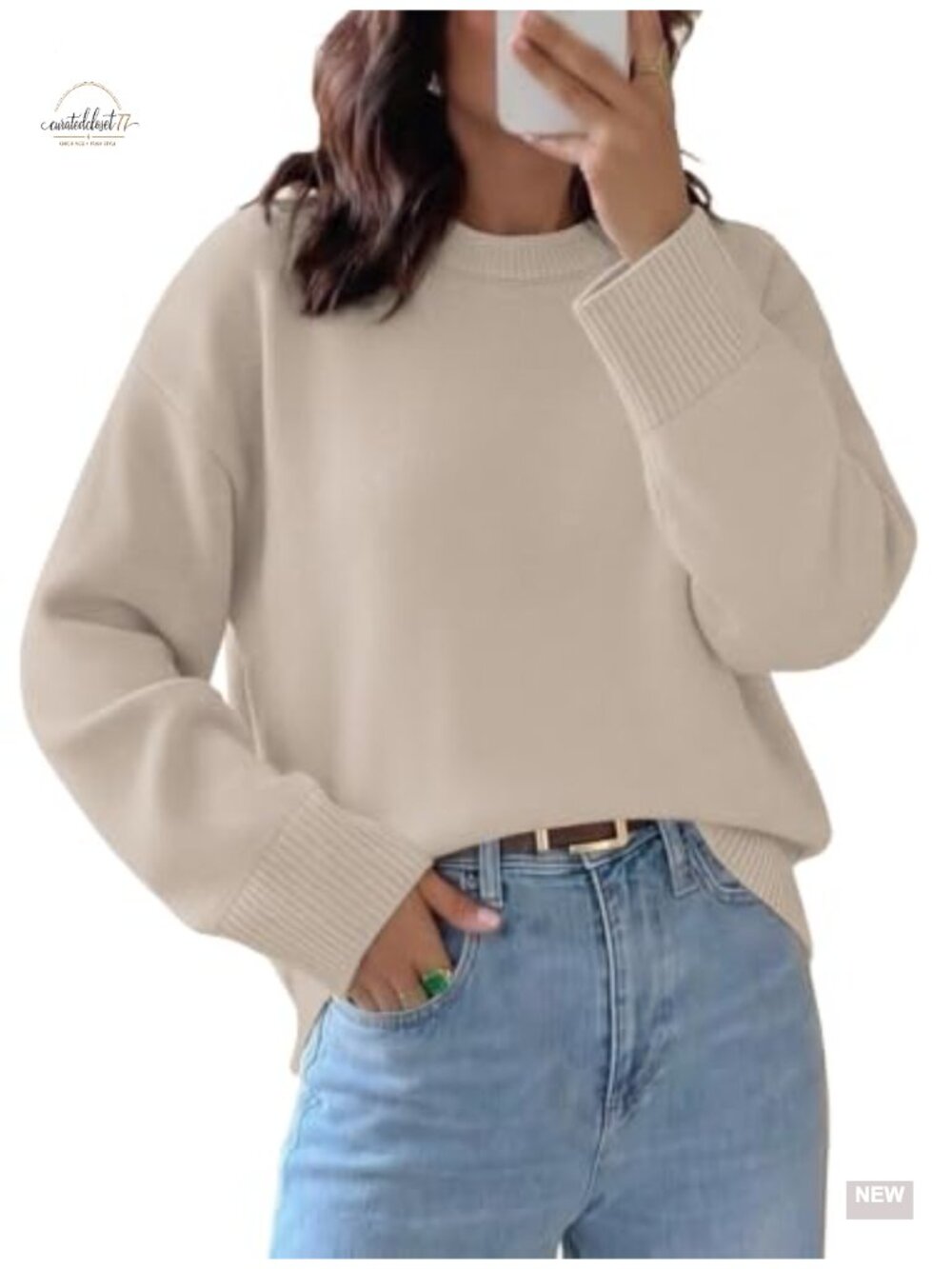 Womens Crew Neck Oversized Knit Sweater Long Sleeve Pullover Fall Winter